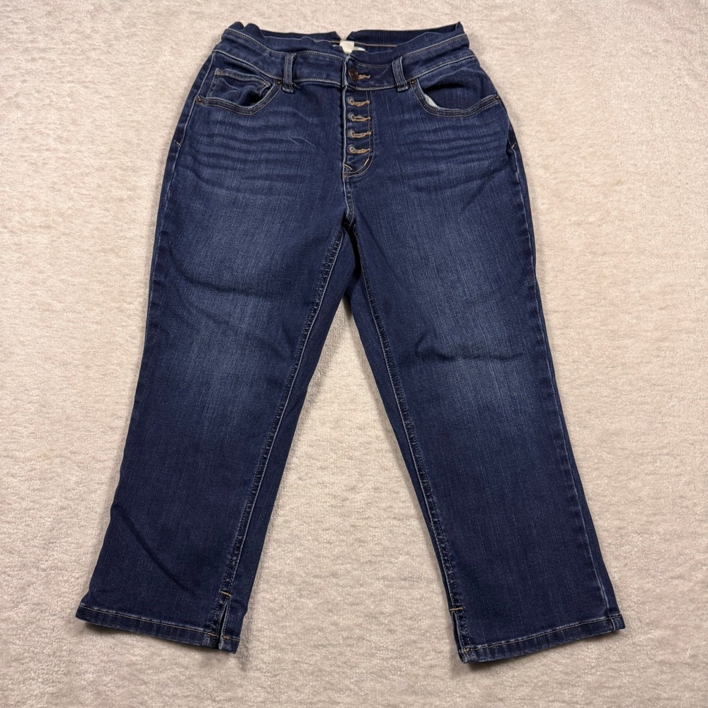 M Jeans by Maurices Curvy High Rise Crop Button Fly Dark Wash Denim Jeans Size 6